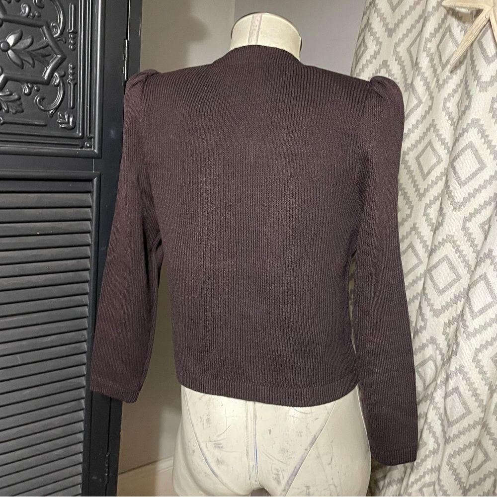 ST.‎ JOHN Vintage 70s 80s Brown Knit Jacket W/ Purple Trim Blazer 4 - Picture 4 of 8